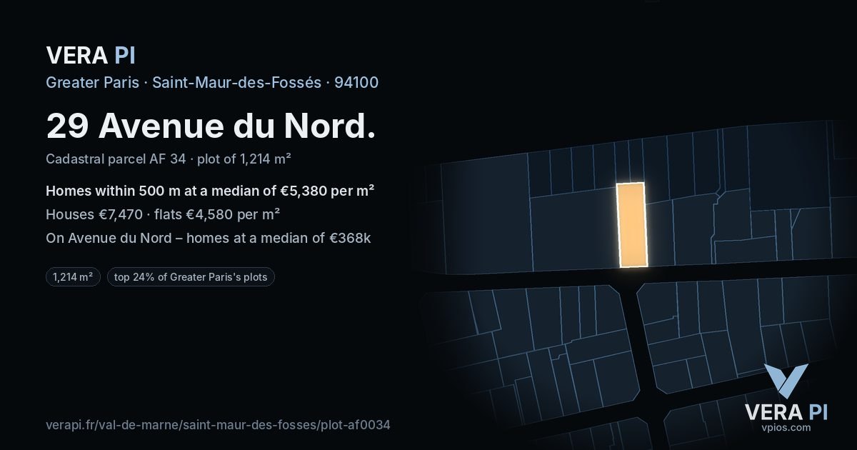 29 Avenue du Nord, Saint-Maur-des-Fossés at night – the plot lit, the parcels around coloured by the prices near them