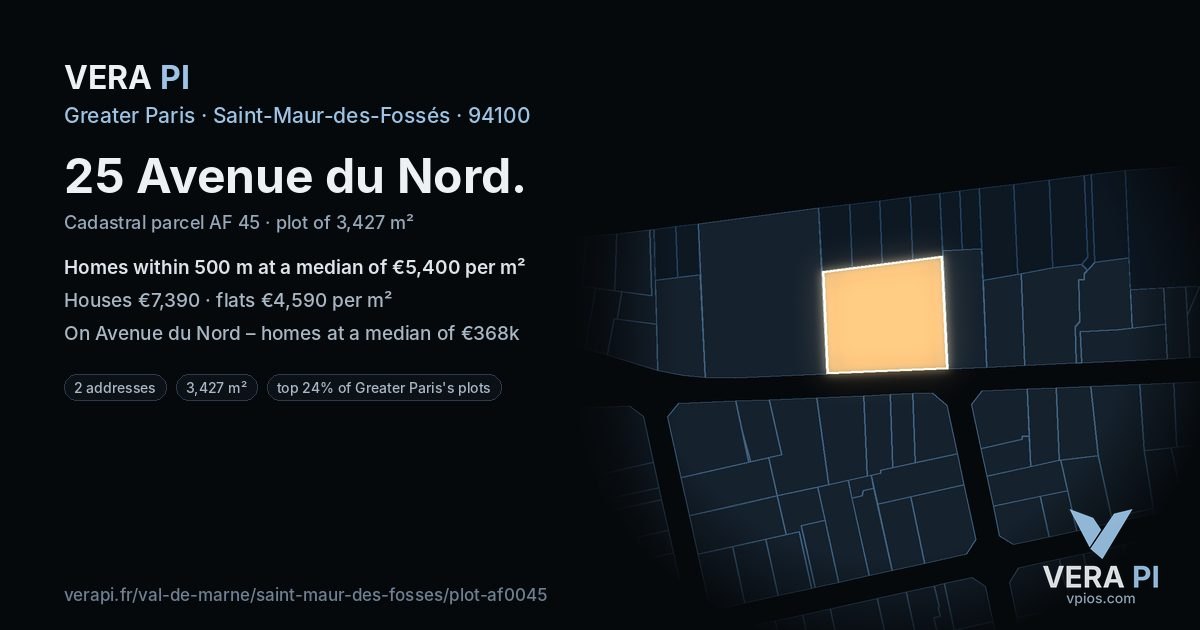 25 Avenue du Nord, Saint-Maur-des-Fossés at night – the plot lit, the parcels around coloured by the prices near them