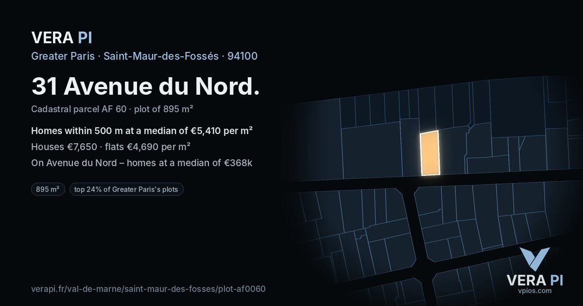 31 Avenue du Nord, Saint-Maur-des-Fossés at night – the plot lit, the parcels around coloured by the prices near them