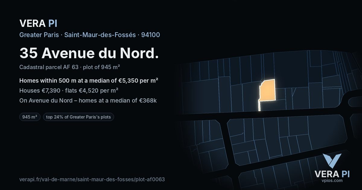 35 Avenue du Nord, Saint-Maur-des-Fossés at night – the plot lit, the parcels around coloured by the prices near them