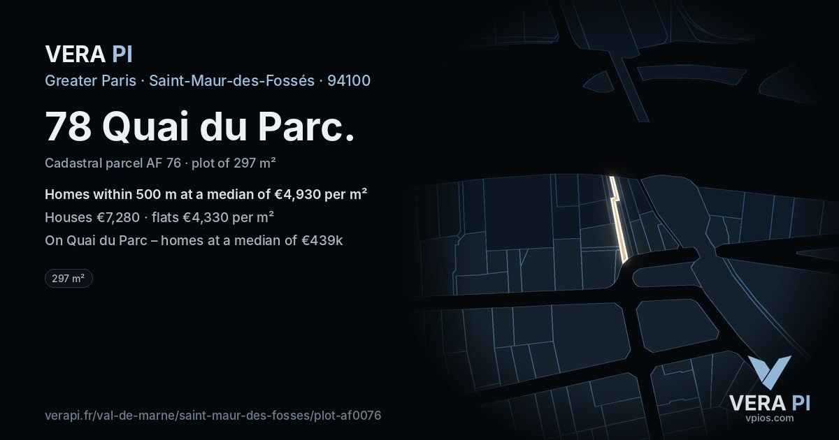 78 Quai du Parc, Saint-Maur-des-Fossés at night – the plot lit, the parcels around coloured by the prices near them