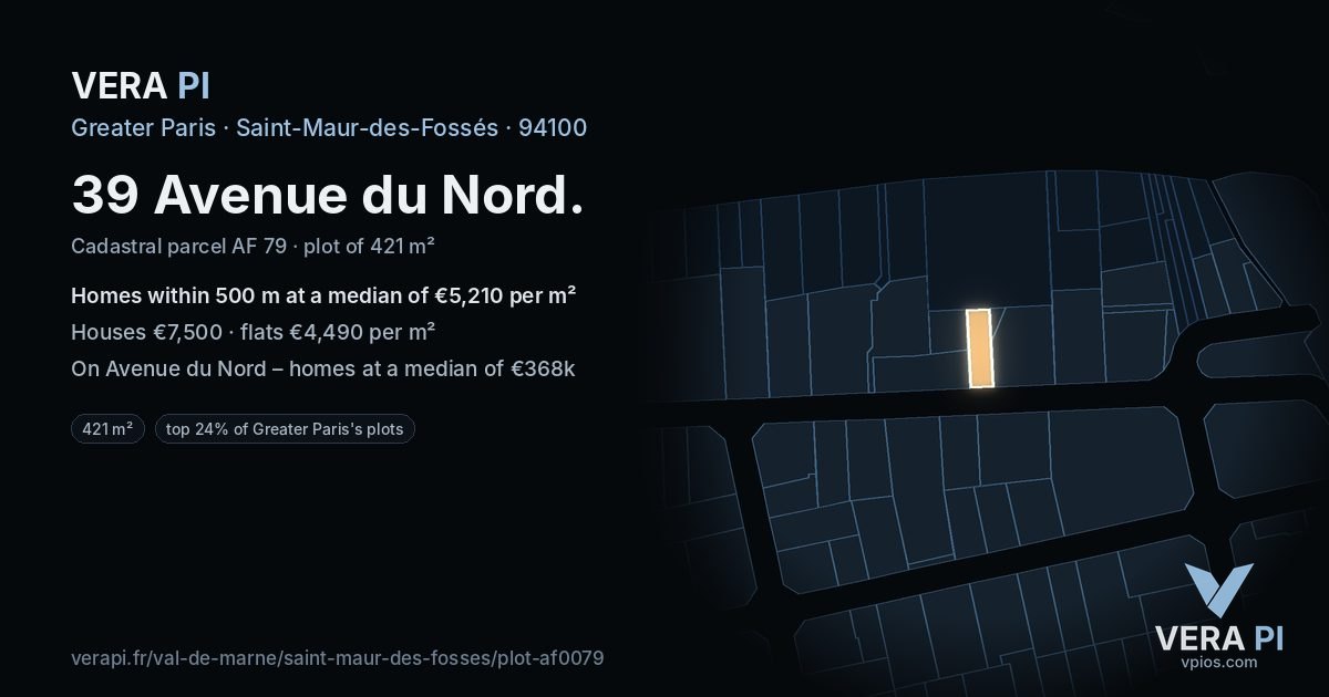 39 Avenue du Nord, Saint-Maur-des-Fossés at night – the plot lit, the parcels around coloured by the prices near them