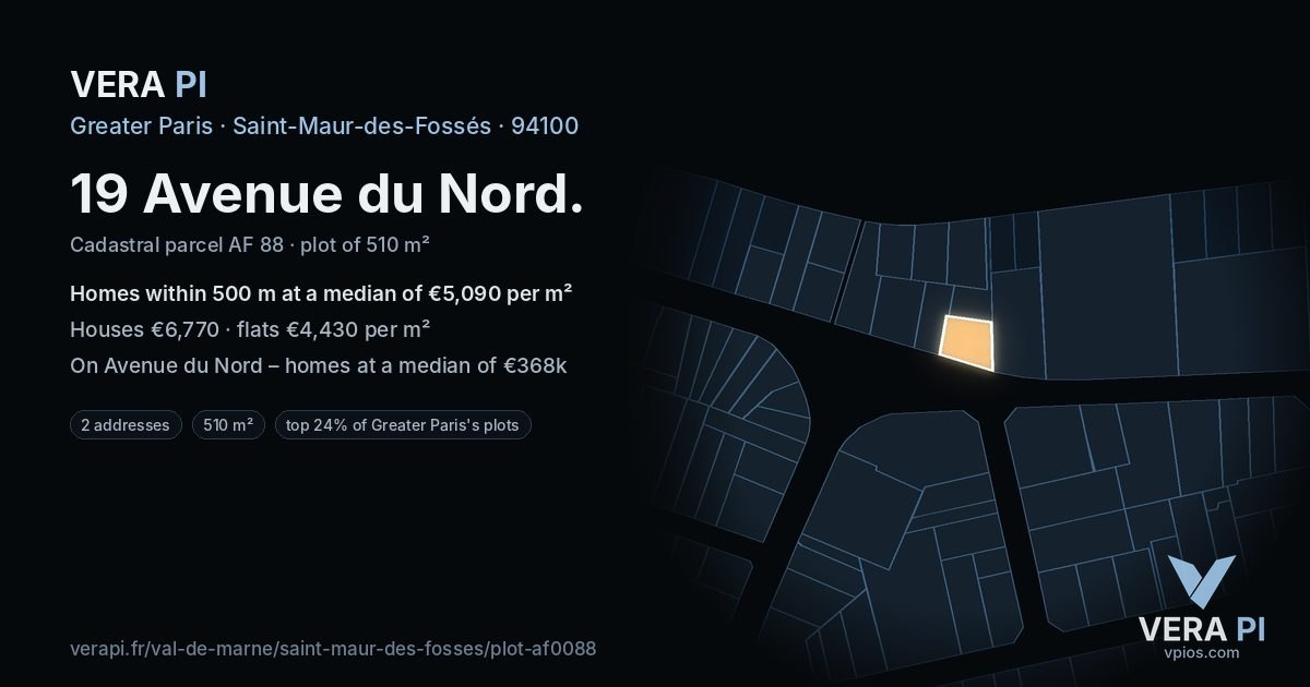 19 Avenue du Nord, Saint-Maur-des-Fossés at night – the plot lit, the parcels around coloured by the prices near them