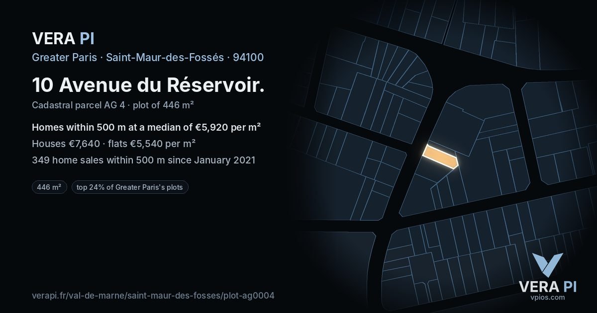 10 Avenue du Réservoir, Saint-Maur-des-Fossés at night – the plot lit, the parcels around coloured by the prices near them