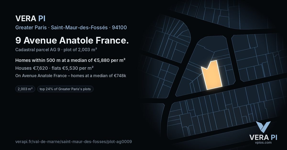 9 Avenue Anatole France, Saint-Maur-des-Fossés at night – the plot lit, the parcels around coloured by the prices near them