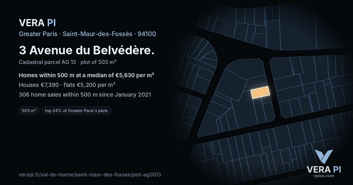 3 Avenue du Belvédère, Saint-Maur-des-Fossés at night – the plot lit, the parcels around coloured by the prices near them