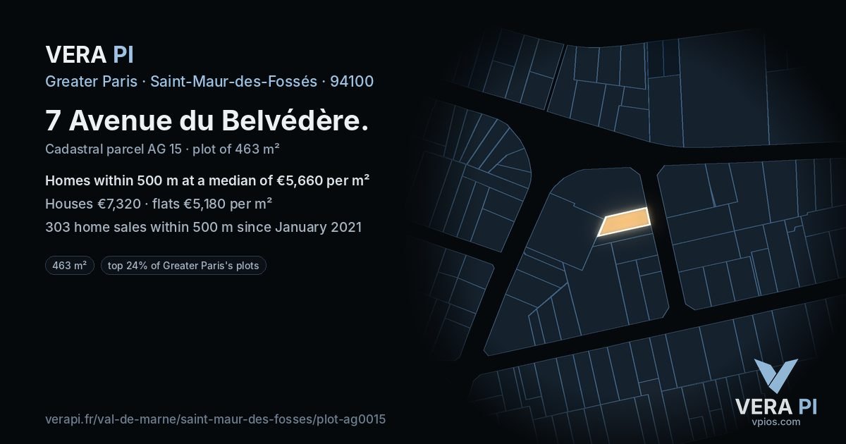 7 Avenue du Belvédère, Saint-Maur-des-Fossés at night – the plot lit, the parcels around coloured by the prices near them