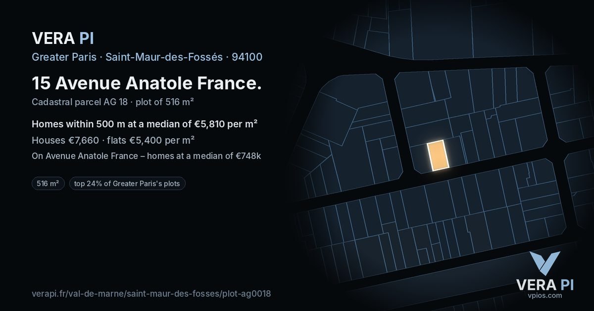 15 Avenue Anatole France, Saint-Maur-des-Fossés at night – the plot lit, the parcels around coloured by the prices near them