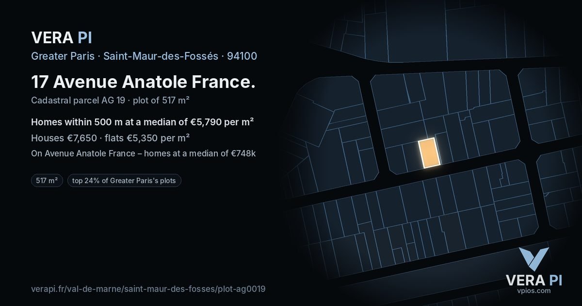 17 Avenue Anatole France, Saint-Maur-des-Fossés at night – the plot lit, the parcels around coloured by the prices near them