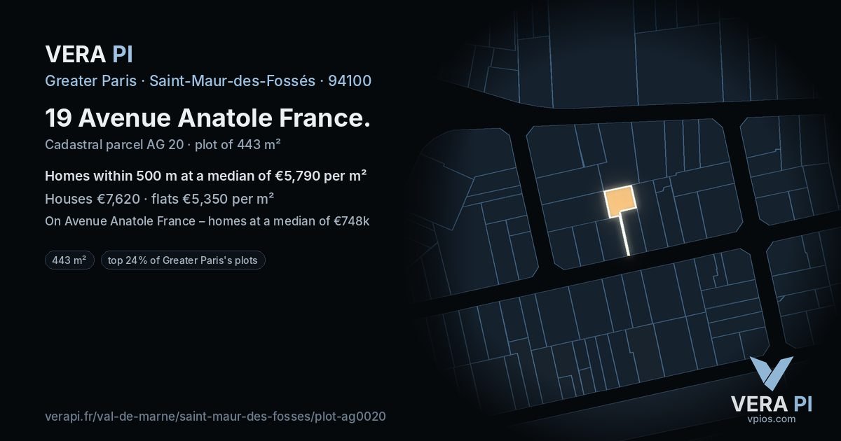 19 Avenue Anatole France, Saint-Maur-des-Fossés at night – the plot lit, the parcels around coloured by the prices near them