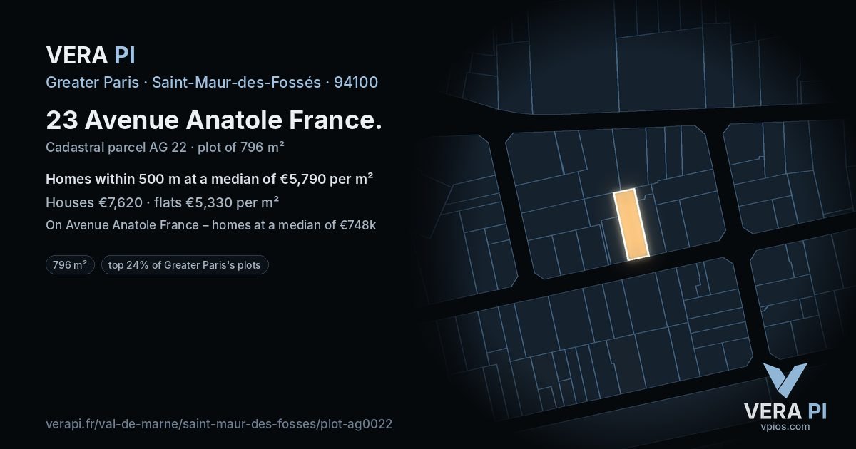 23 Avenue Anatole France, Saint-Maur-des-Fossés at night – the plot lit, the parcels around coloured by the prices near them