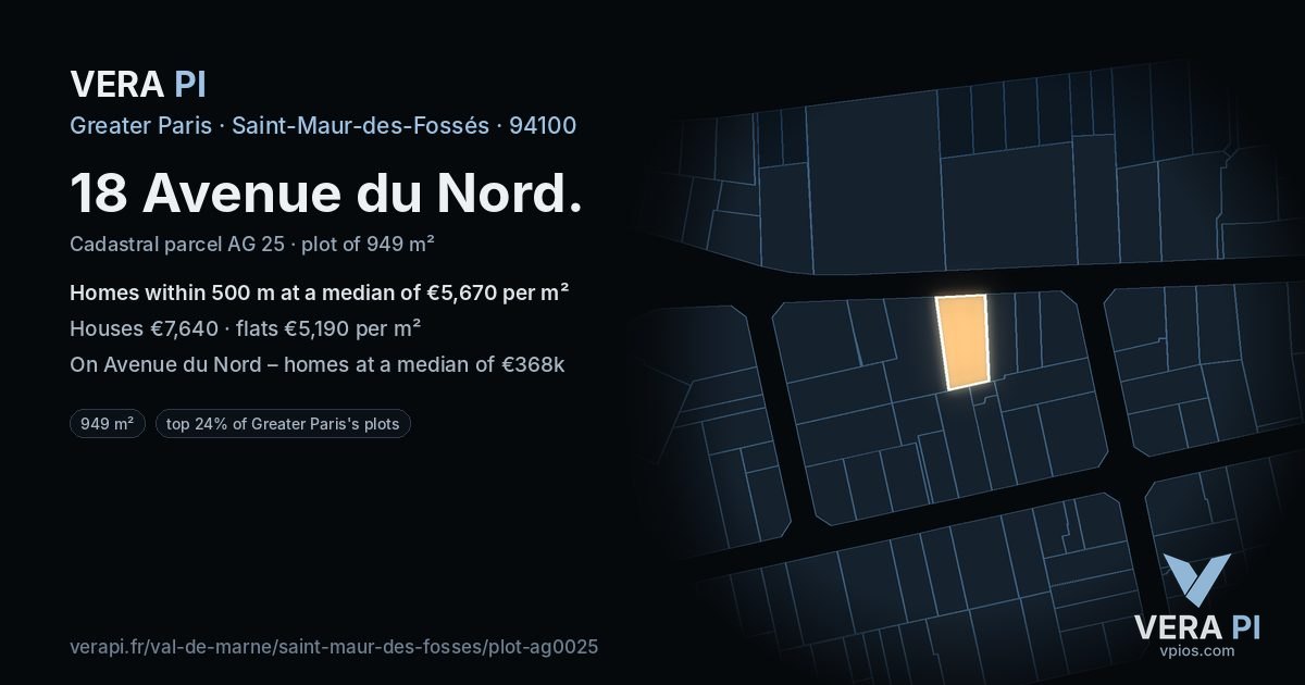 18 Avenue du Nord, Saint-Maur-des-Fossés at night – the plot lit, the parcels around coloured by the prices near them