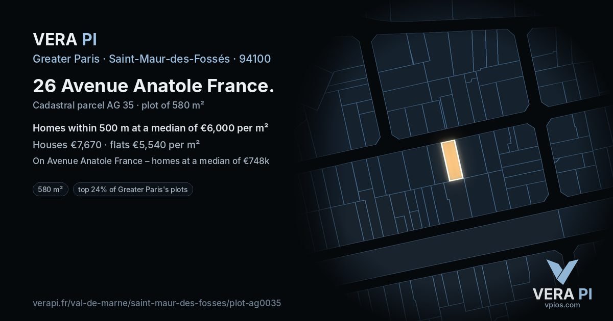 26 Avenue Anatole France, Saint-Maur-des-Fossés at night – the plot lit, the parcels around coloured by the prices near them