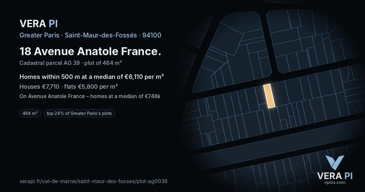 18 Avenue Anatole France, Saint-Maur-des-Fossés at night – the plot lit, the parcels around coloured by the prices near them