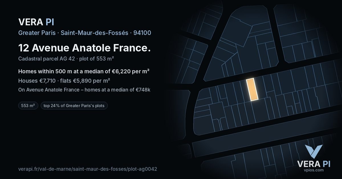 12 Avenue Anatole France, Saint-Maur-des-Fossés at night – the plot lit, the parcels around coloured by the prices near them