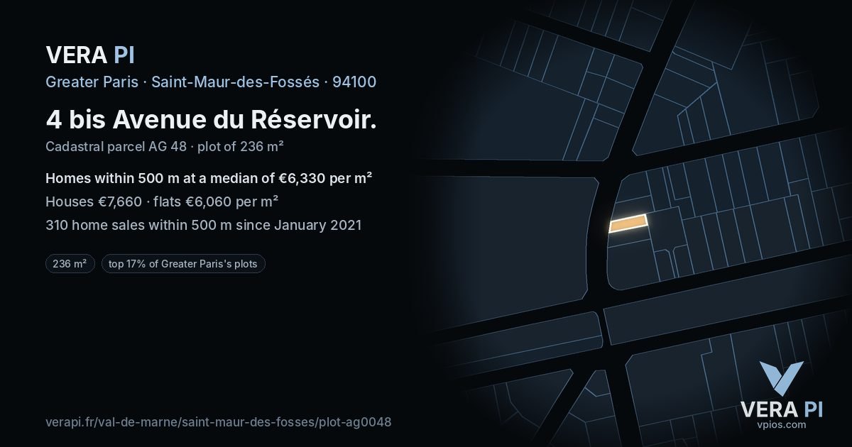 4 bis Avenue du Réservoir, Saint-Maur-des-Fossés at night – the plot lit, the parcels around coloured by the prices near them