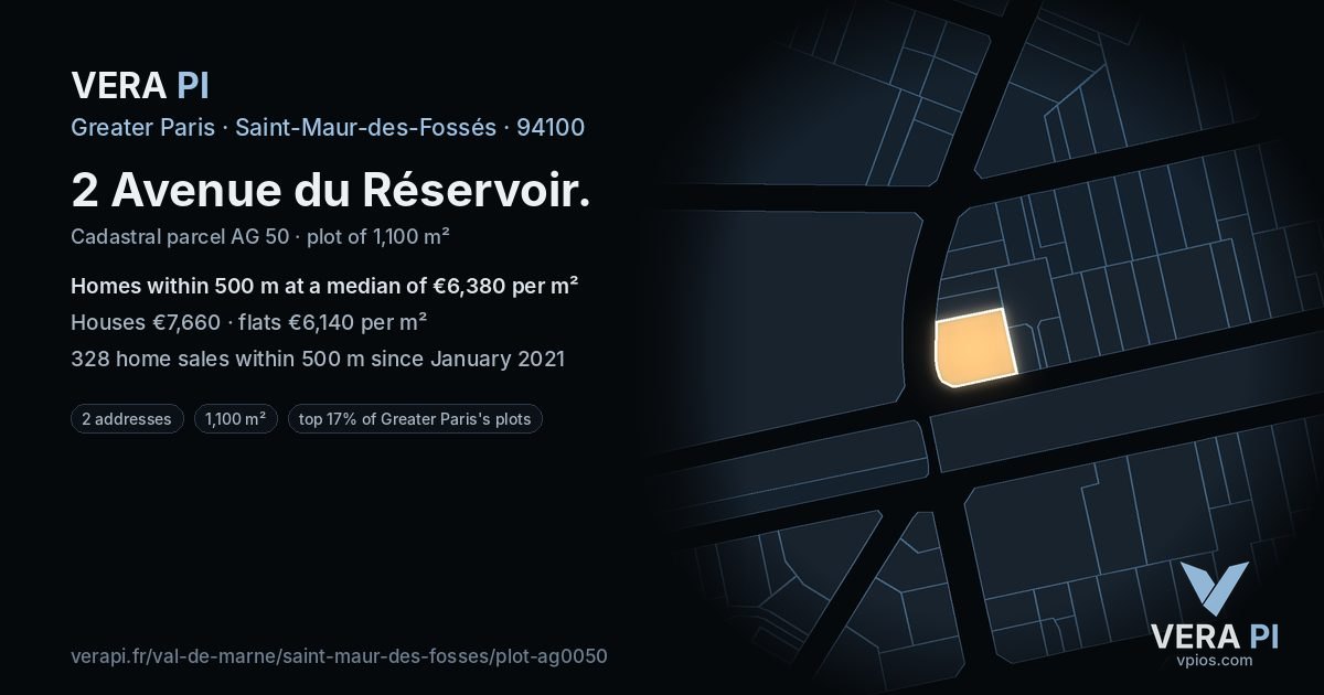 2 Avenue du Réservoir, Saint-Maur-des-Fossés at night – the plot lit, the parcels around coloured by the prices near them
