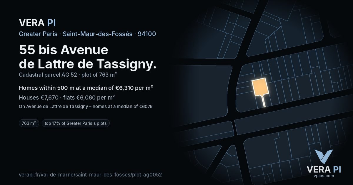 55 bis Avenue de Lattre de Tassigny, Saint-Maur-des-Fossés at night – the plot lit, the parcels around coloured by the prices near them