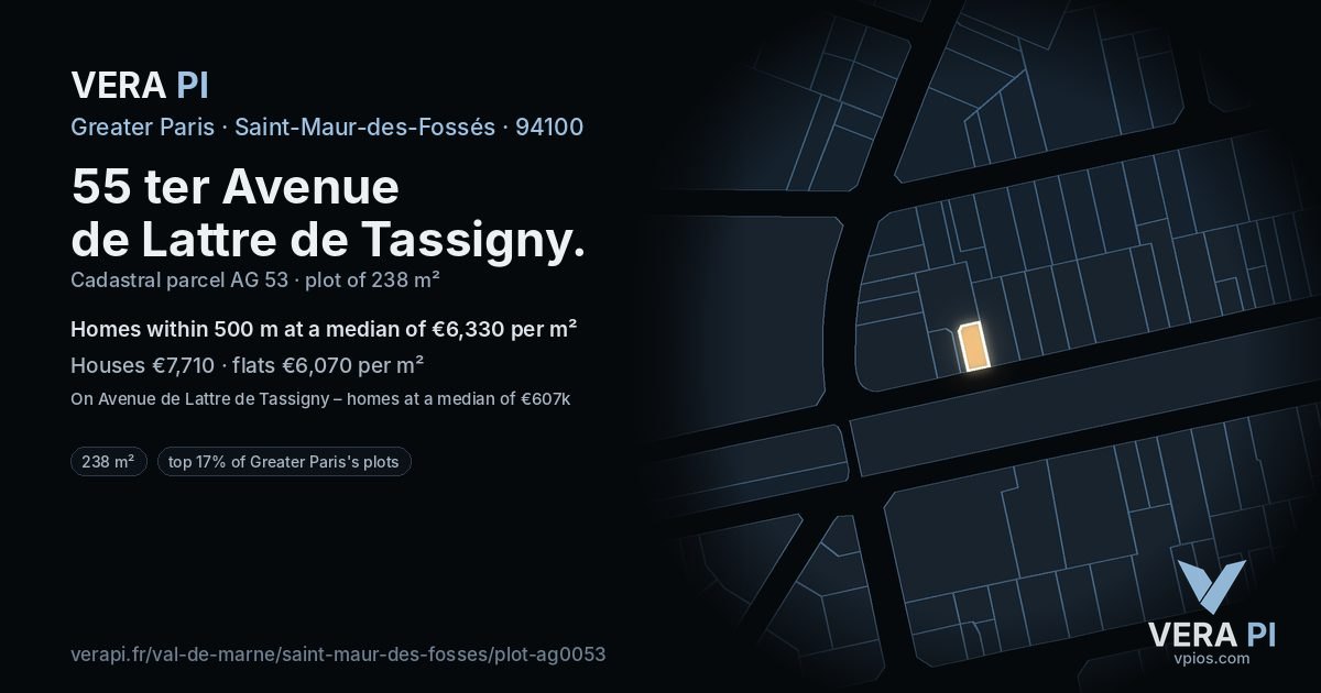 55 ter Avenue de Lattre de Tassigny, Saint-Maur-des-Fossés at night – the plot lit, the parcels around coloured by the prices near them