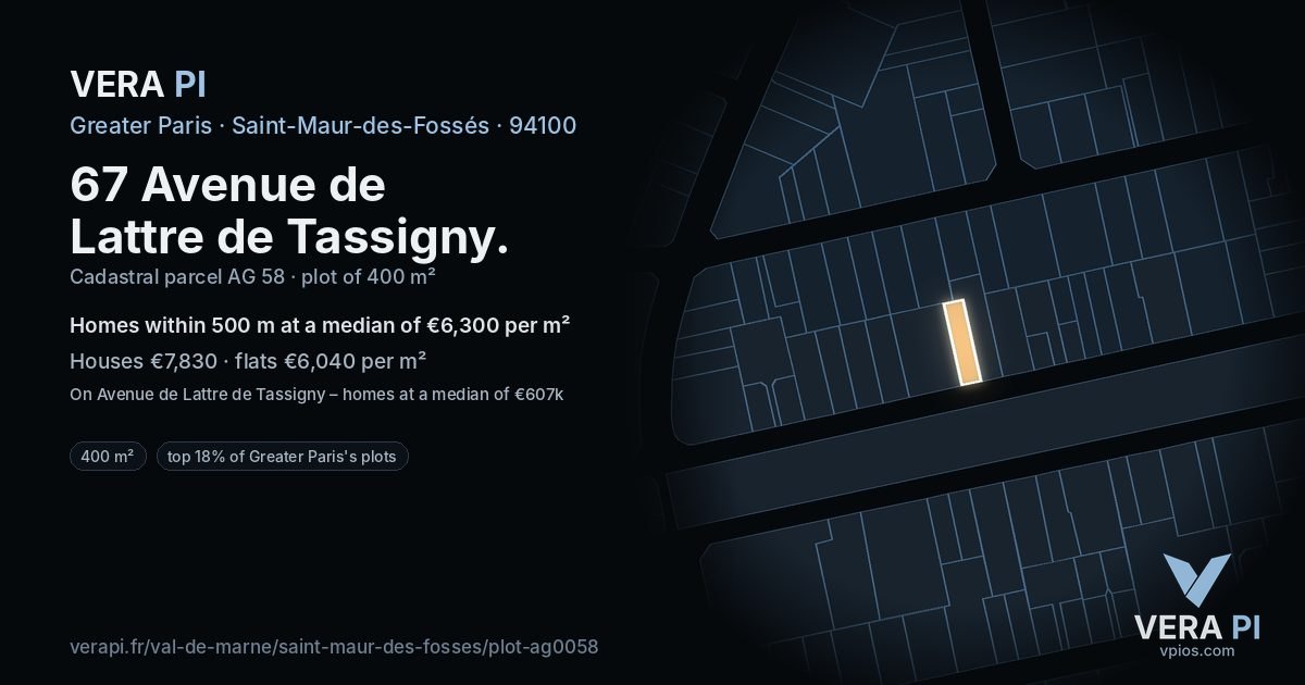 67 Avenue de Lattre de Tassigny, Saint-Maur-des-Fossés at night – the plot lit, the parcels around coloured by the prices near them