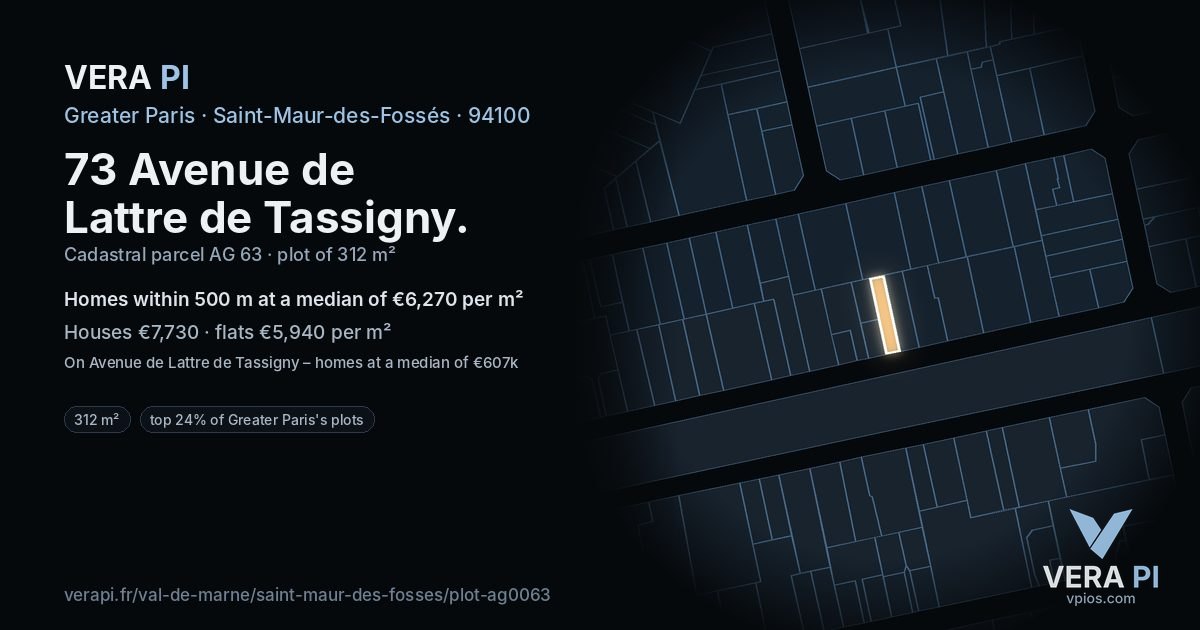 73 Avenue de Lattre de Tassigny, Saint-Maur-des-Fossés at night – the plot lit, the parcels around coloured by the prices near them