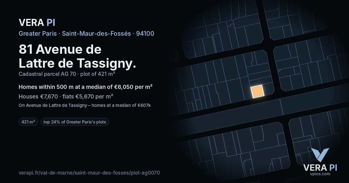 81 Avenue de Lattre de Tassigny, Saint-Maur-des-Fossés at night – the plot lit, the parcels around coloured by the prices near them