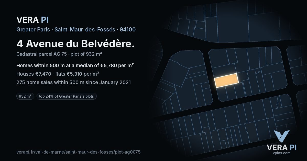 4 Avenue du Belvédère, Saint-Maur-des-Fossés at night – the plot lit, the parcels around coloured by the prices near them