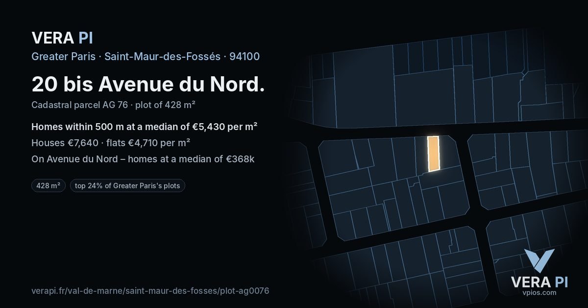 20 bis Avenue du Nord, Saint-Maur-des-Fossés at night – the plot lit, the parcels around coloured by the prices near them