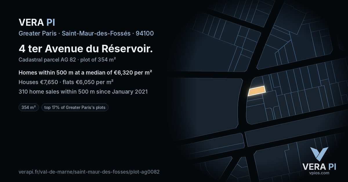 4 ter Avenue du Réservoir, Saint-Maur-des-Fossés at night – the plot lit, the parcels around coloured by the prices near them