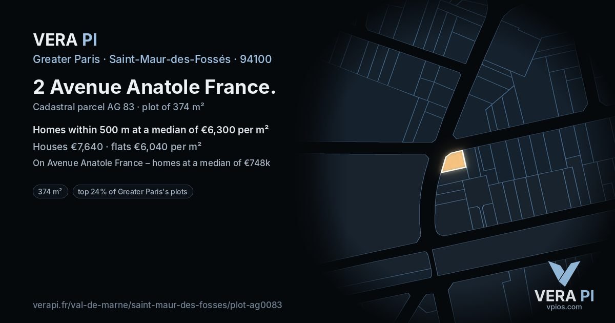 2 Avenue Anatole France, Saint-Maur-des-Fossés at night – the plot lit, the parcels around coloured by the prices near them