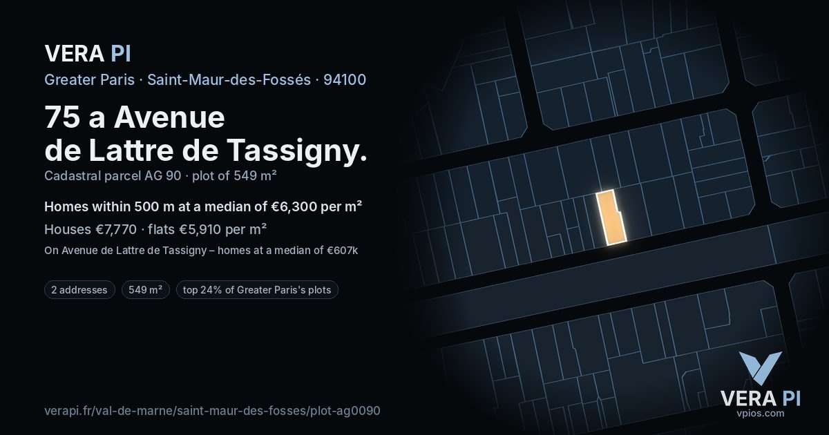 75 a Avenue de Lattre de Tassigny, Saint-Maur-des-Fossés at night – the plot lit, the parcels around coloured by the prices near them