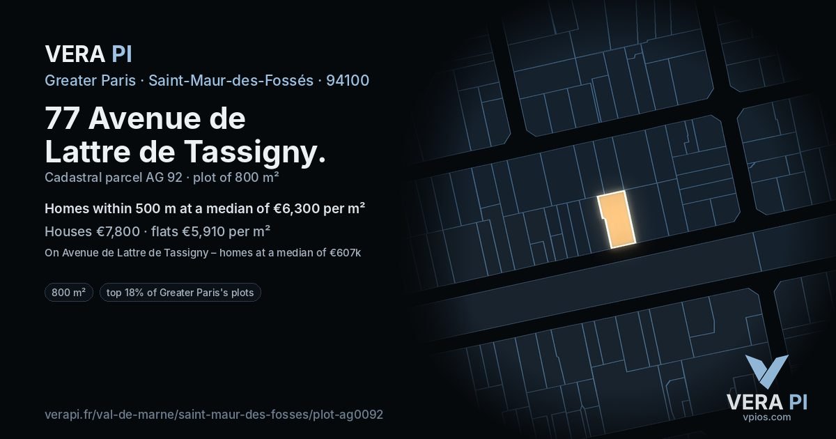 77 Avenue de Lattre de Tassigny, Saint-Maur-des-Fossés at night – the plot lit, the parcels around coloured by the prices near them
