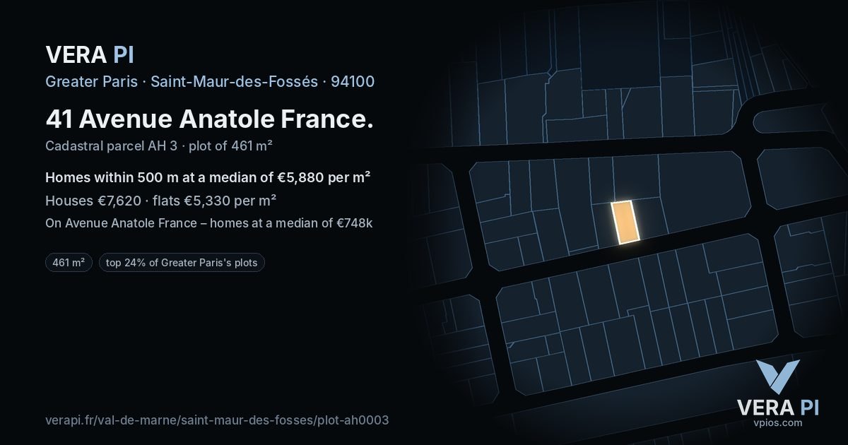 41 Avenue Anatole France, Saint-Maur-des-Fossés at night – the plot lit, the parcels around coloured by the prices near them