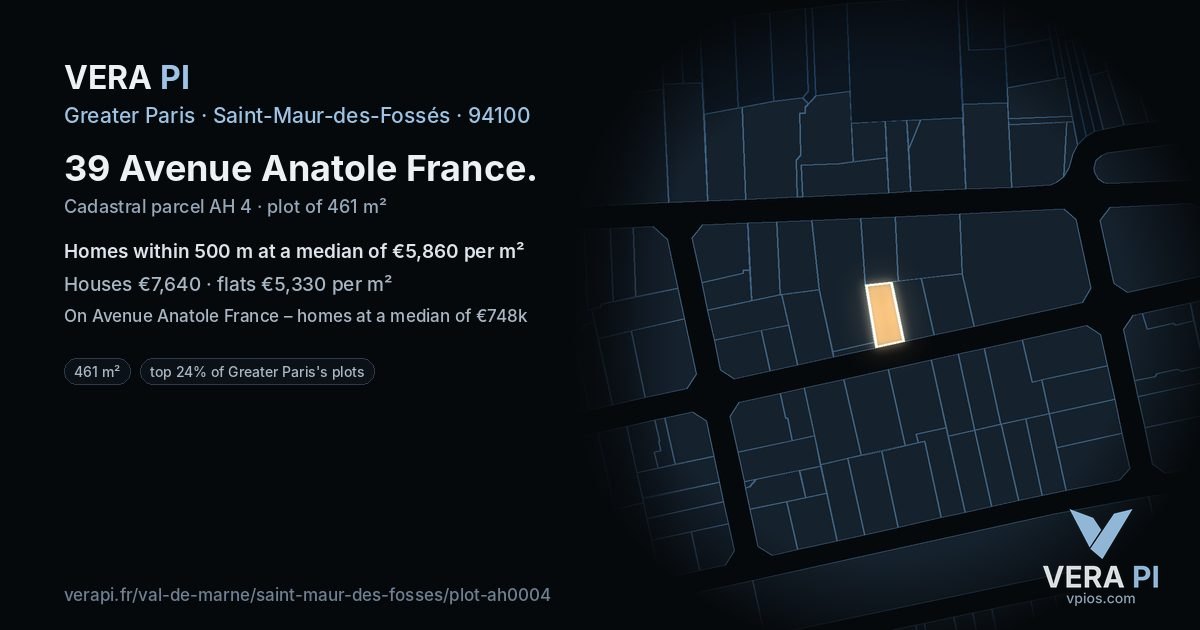 39 Avenue Anatole France, Saint-Maur-des-Fossés at night – the plot lit, the parcels around coloured by the prices near them