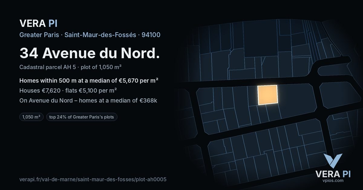 34 Avenue du Nord, Saint-Maur-des-Fossés at night – the plot lit, the parcels around coloured by the prices near them