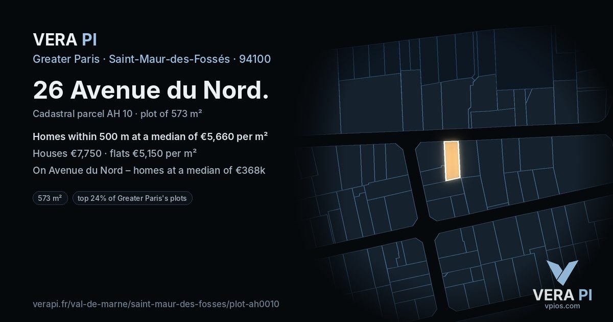 26 Avenue du Nord, Saint-Maur-des-Fossés at night – the plot lit, the parcels around coloured by the prices near them