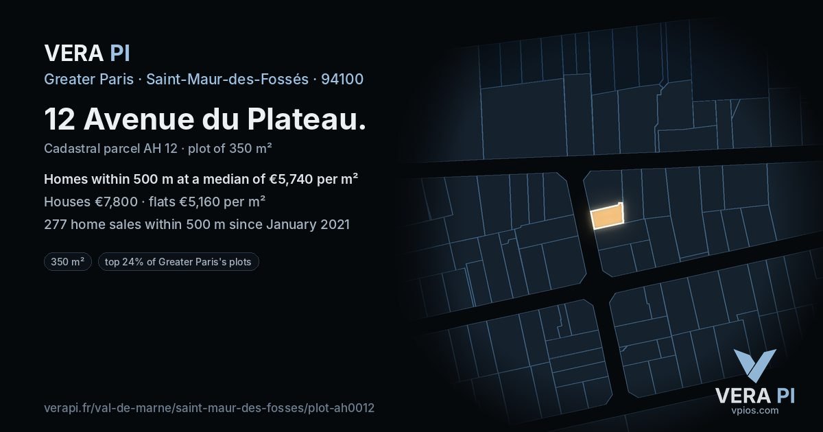 12 Avenue du Plateau, Saint-Maur-des-Fossés at night – the plot lit, the parcels around coloured by the prices near them
