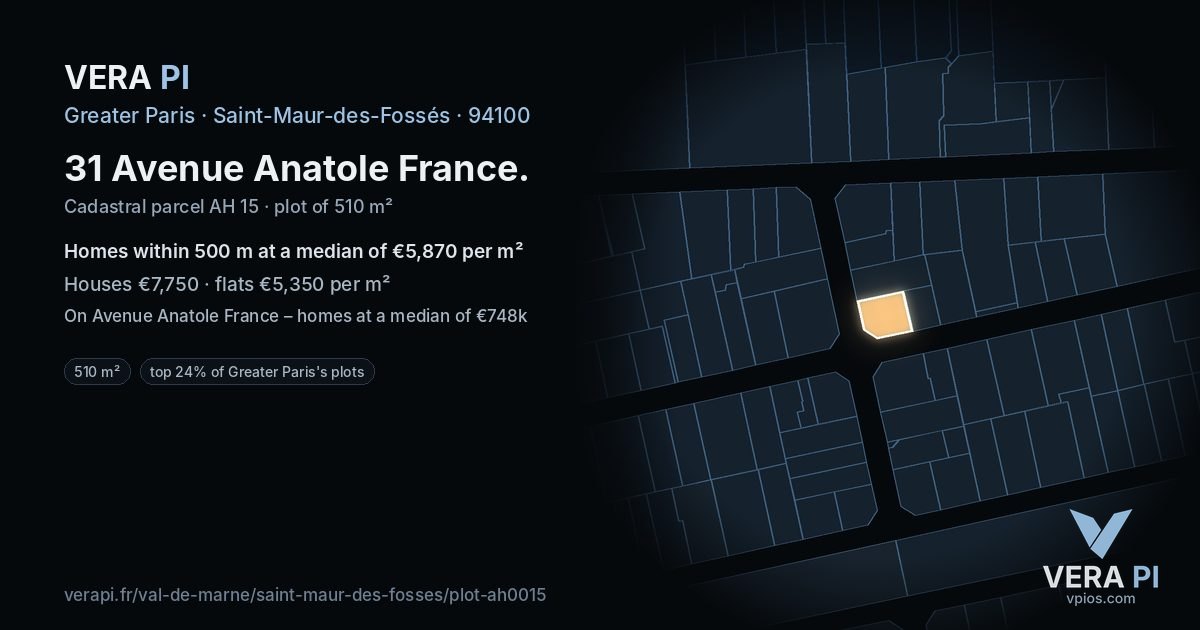 31 Avenue Anatole France, Saint-Maur-des-Fossés at night – the plot lit, the parcels around coloured by the prices near them