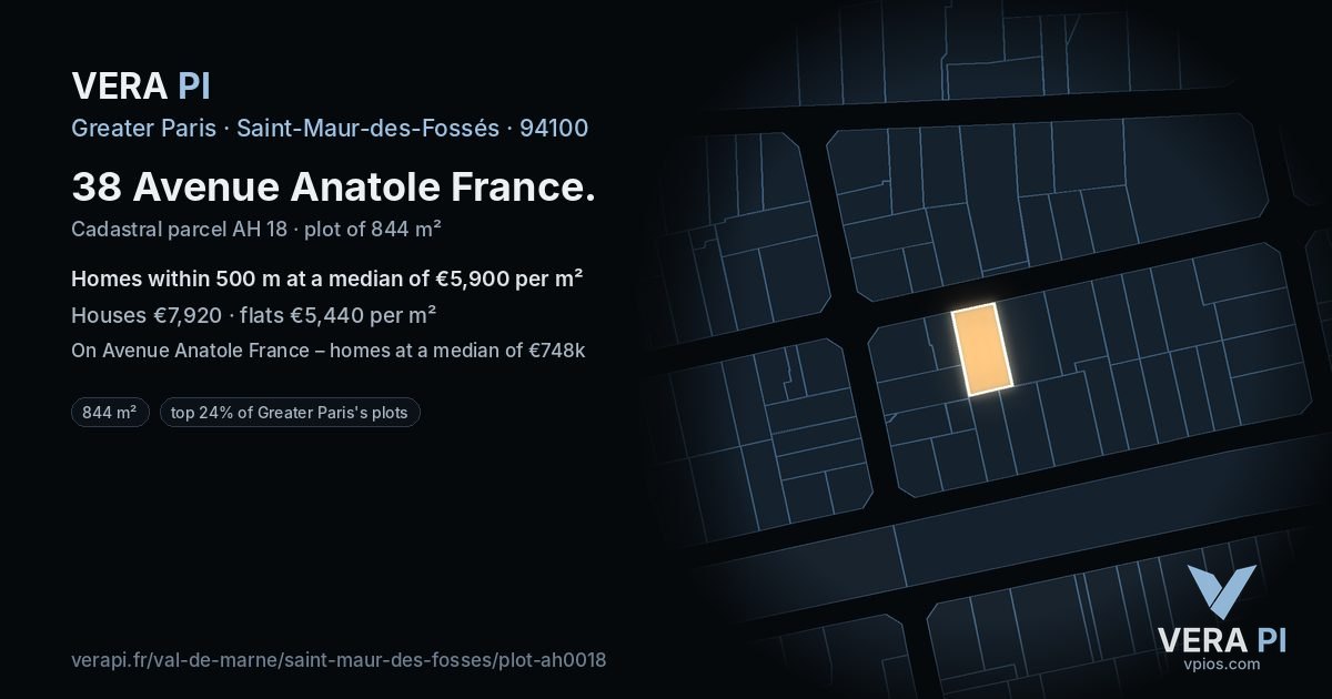 38 Avenue Anatole France, Saint-Maur-des-Fossés at night – the plot lit, the parcels around coloured by the prices near them