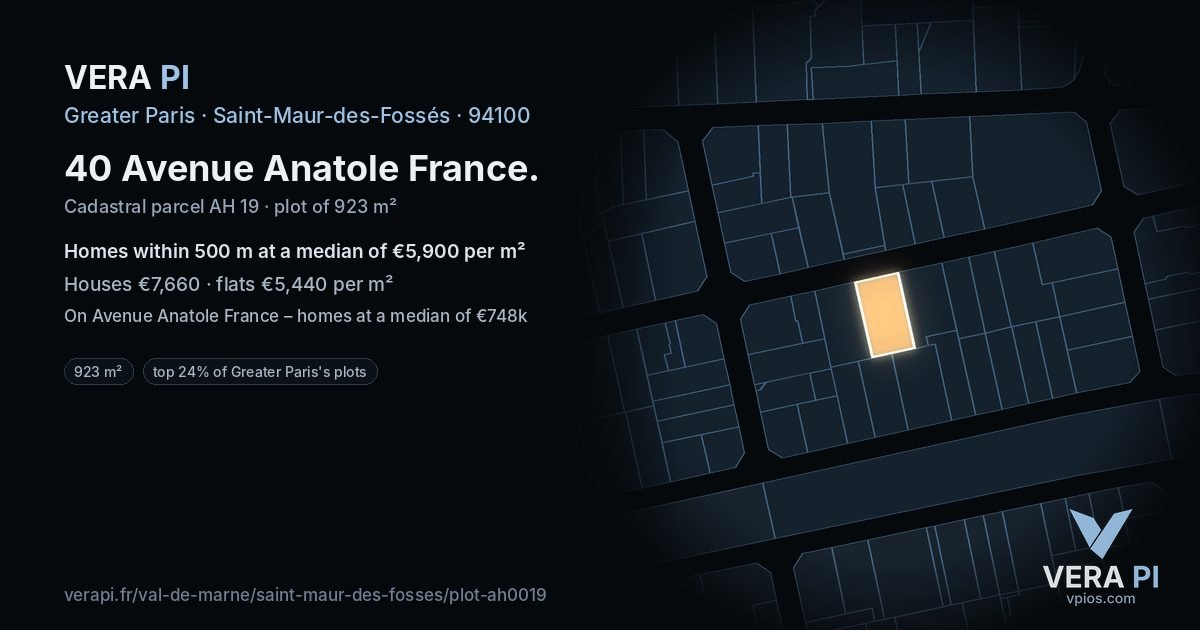 40 Avenue Anatole France, Saint-Maur-des-Fossés at night – the plot lit, the parcels around coloured by the prices near them