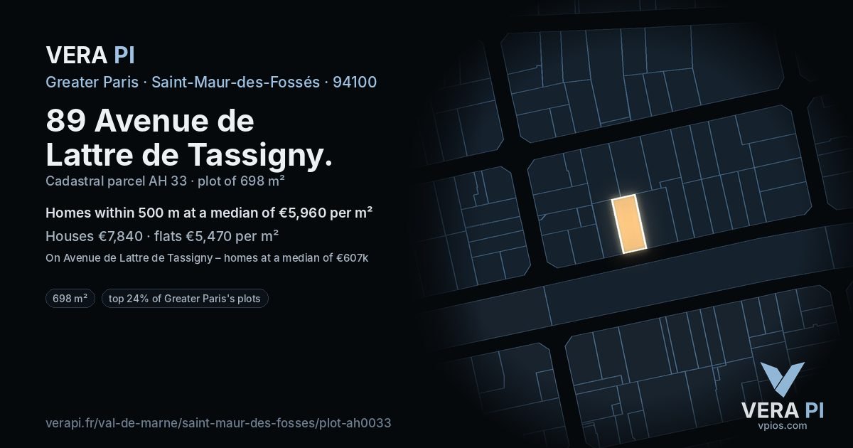89 Avenue de Lattre de Tassigny, Saint-Maur-des-Fossés at night – the plot lit, the parcels around coloured by the prices near them