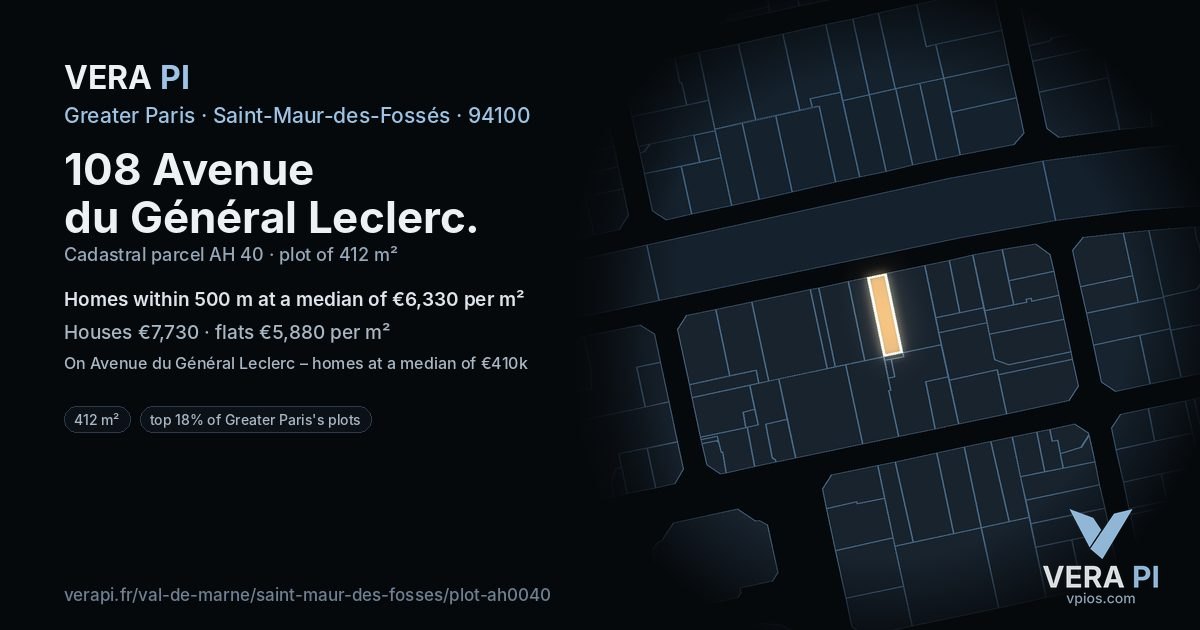 108 Avenue du Général Leclerc, Saint-Maur-des-Fossés at night – the plot lit, the parcels around coloured by the prices near them
