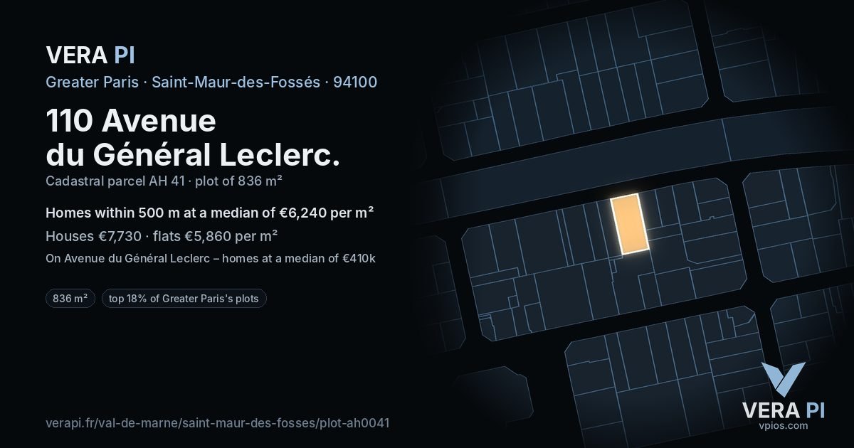 110 Avenue du Général Leclerc, Saint-Maur-des-Fossés at night – the plot lit, the parcels around coloured by the prices near them