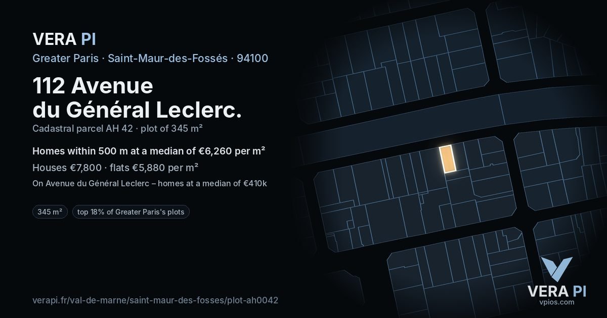 112 Avenue du Général Leclerc, Saint-Maur-des-Fossés at night – the plot lit, the parcels around coloured by the prices near them