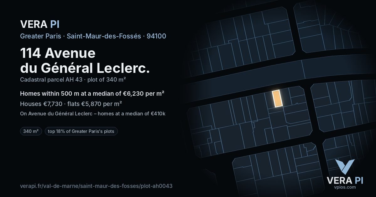 114 Avenue du Général Leclerc, Saint-Maur-des-Fossés at night – the plot lit, the parcels around coloured by the prices near them