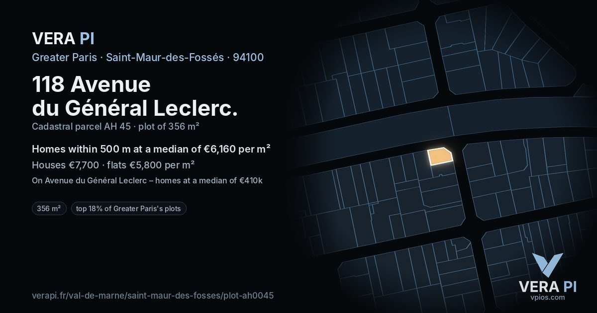 118 Avenue du Général Leclerc, Saint-Maur-des-Fossés at night – the plot lit, the parcels around coloured by the prices near them