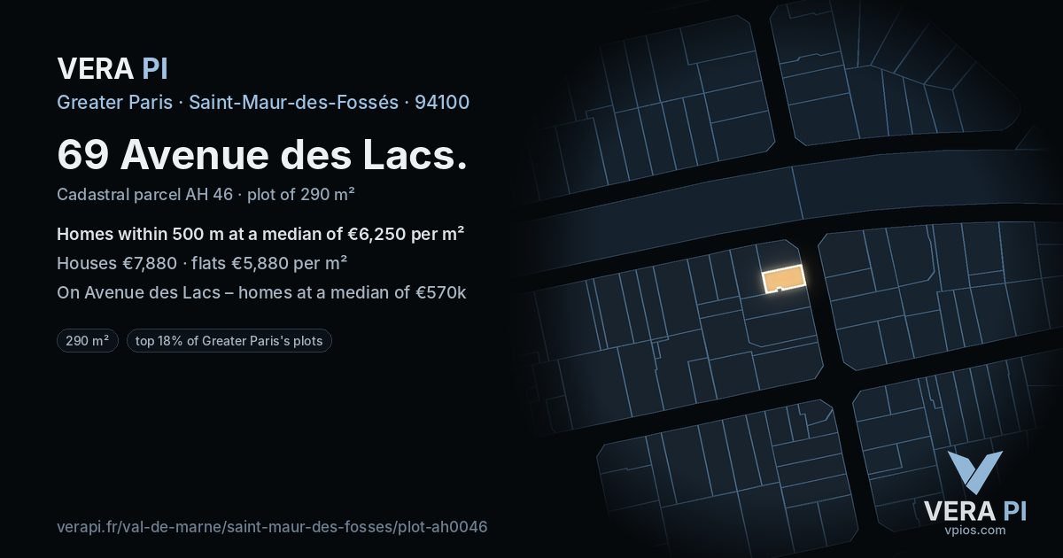 69 Avenue des Lacs, Saint-Maur-des-Fossés at night – the plot lit, the parcels around coloured by the prices near them