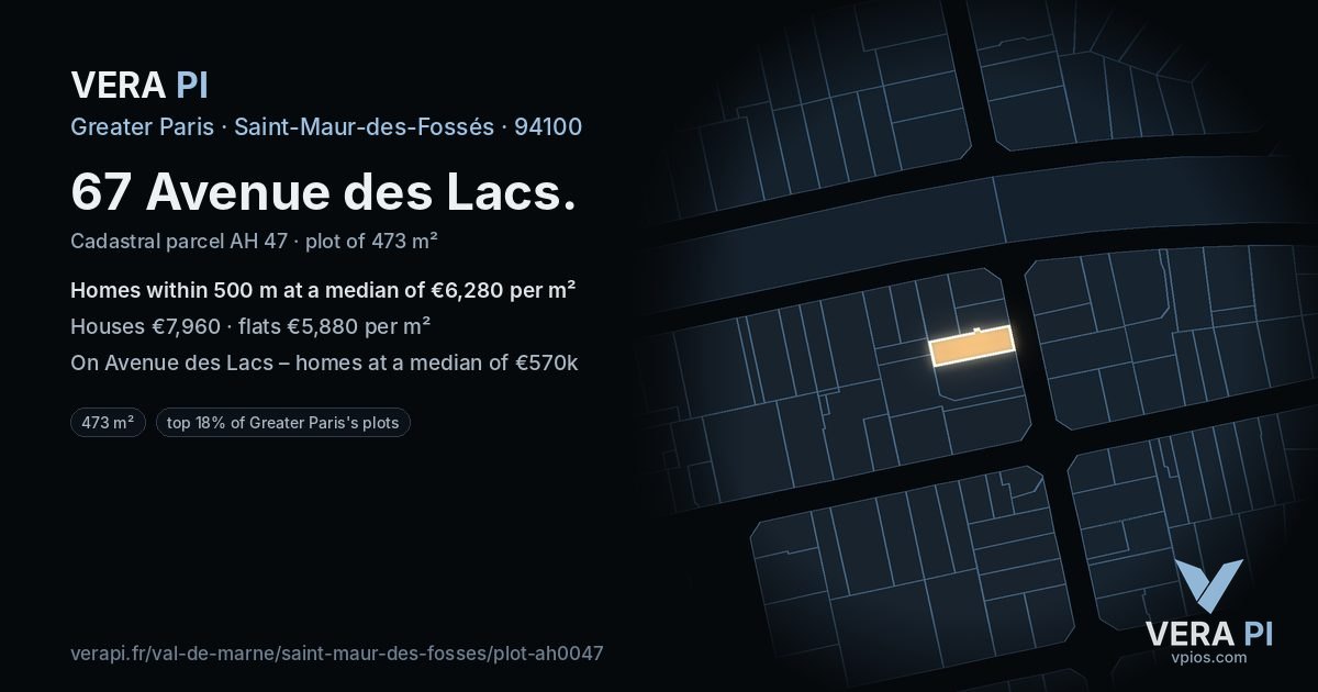 67 Avenue des Lacs, Saint-Maur-des-Fossés at night – the plot lit, the parcels around coloured by the prices near them