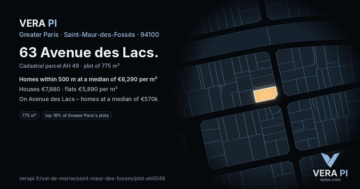 63 Avenue des Lacs, Saint-Maur-des-Fossés at night – the plot lit, the parcels around coloured by the prices near them
