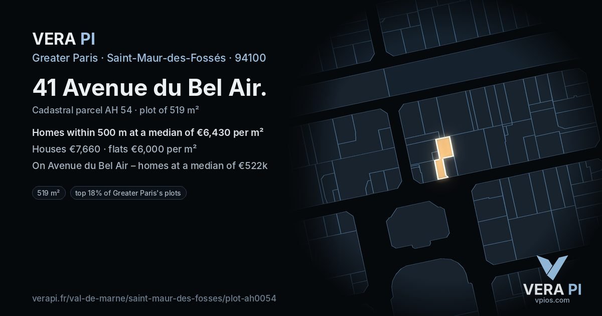 41 Avenue du Bel Air, Saint-Maur-des-Fossés at night – the plot lit, the parcels around coloured by the prices near them
